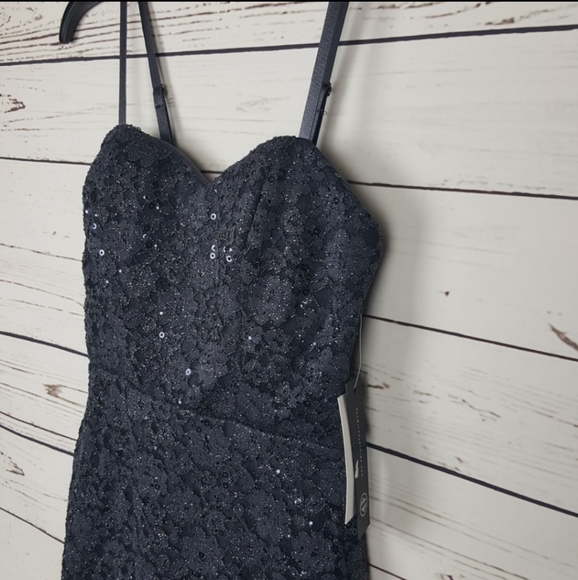 As U Wish Gray Sparkle Lace Overlay Dress S c - Picture 4 of 7